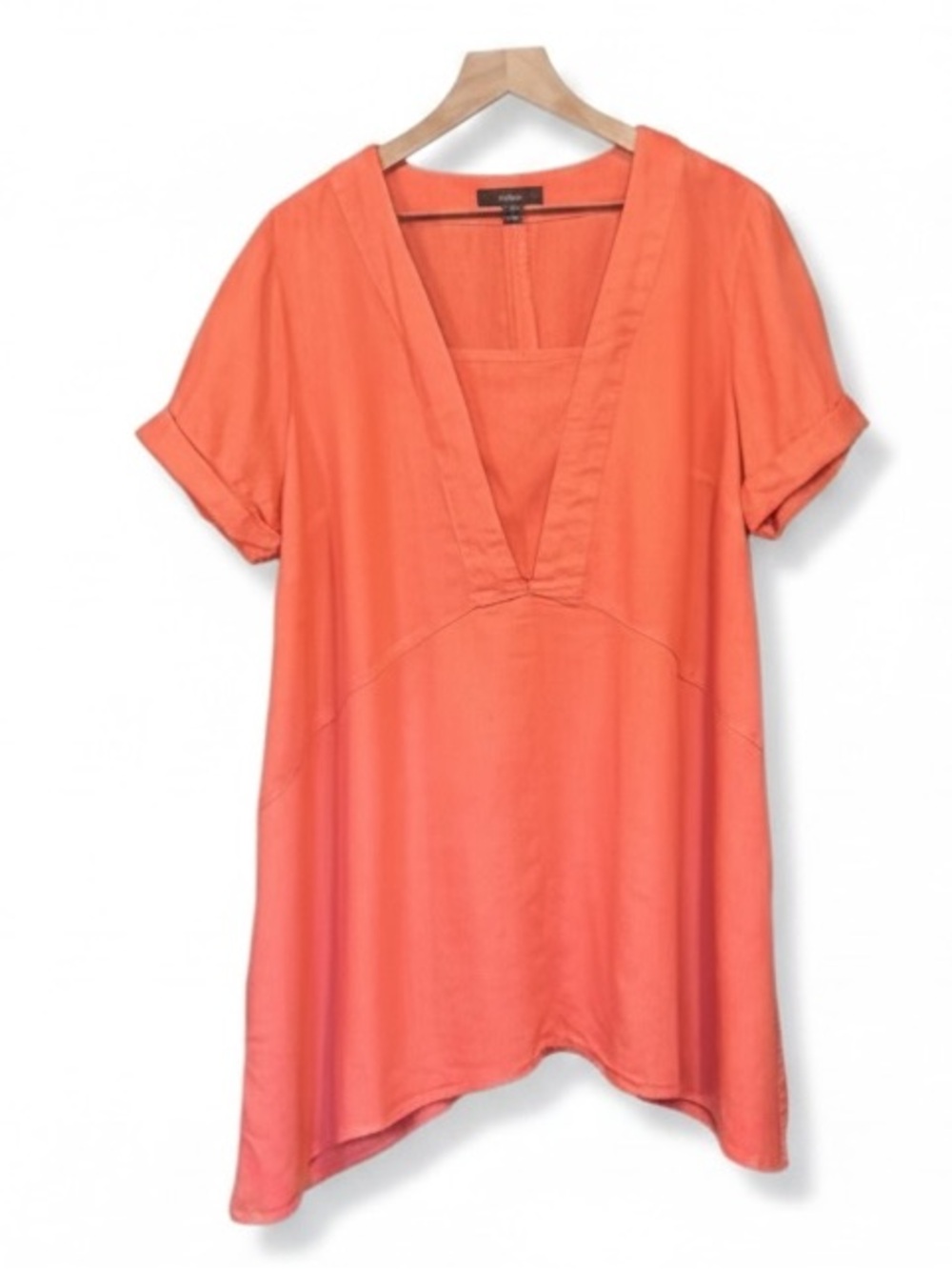 Ellos Linen Blend Asymmetrical Lagenlook Tunic Top Coral Size 14/16